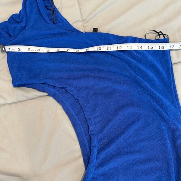 JLUXLABEL Shimmery Blue One Shoulder Cut Out Body Con Midi Sexy Dress Size Large - Picture 7 of 10